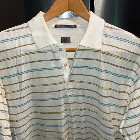 Tiger Woods Golf POLO Shirt beige Tan Blue Horizontal Striped Cotton mens
Medium - Picture 4 of 16